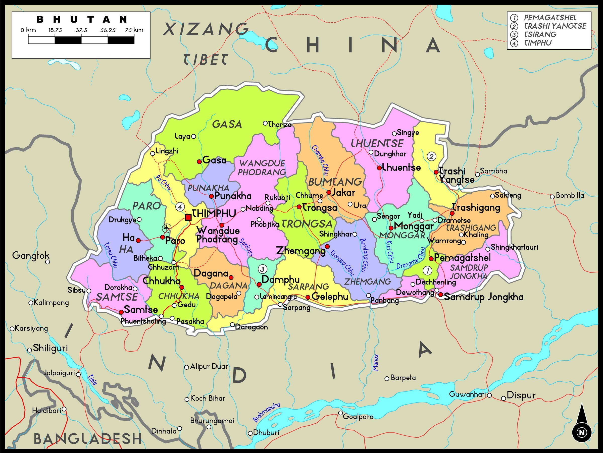 Map Of Bhutan Map Districts Online Maps And | Images and Photos finder