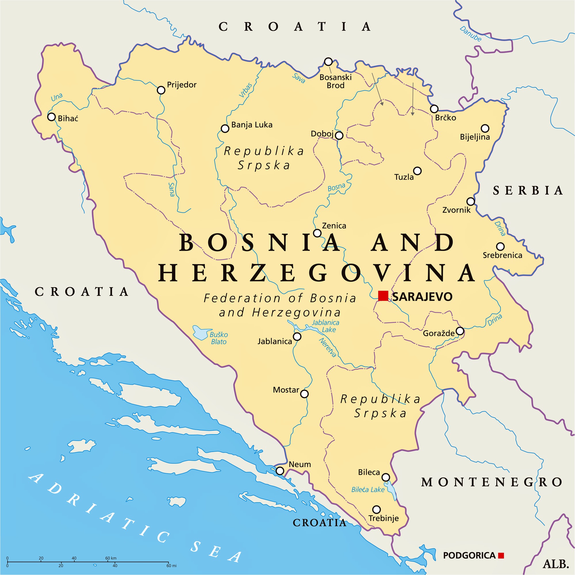 Bosnia & Herzegovina Maps | Printable Maps of Bosnia & Herzegovina for
