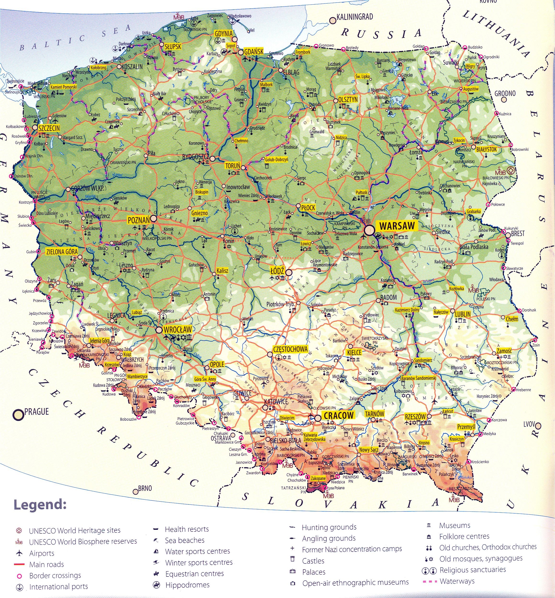 carte touristique de la pologne