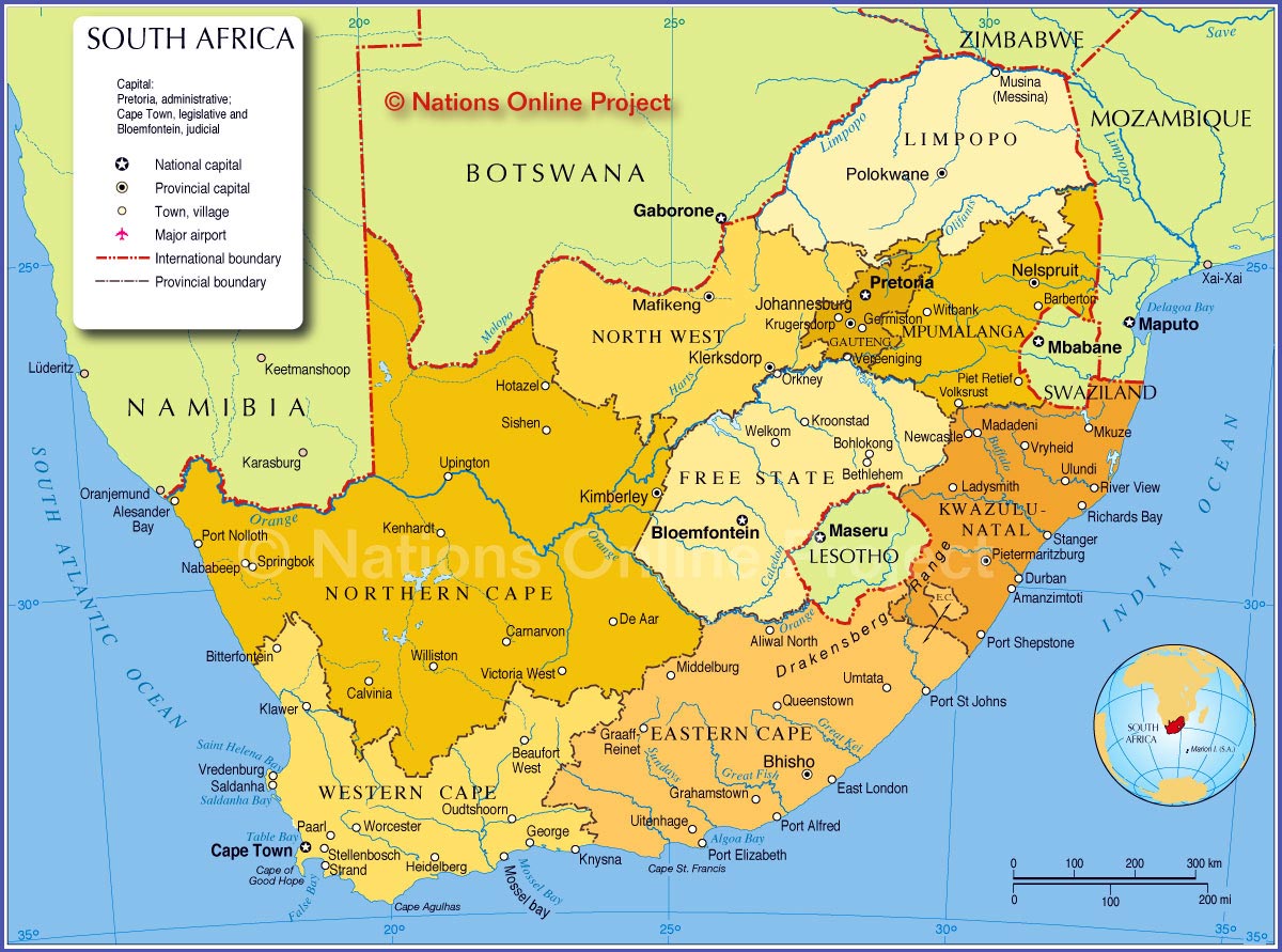 Güney Afrika Haritaları | İndirmeniz için Yazdırılabilir Güney Afrika Haritası