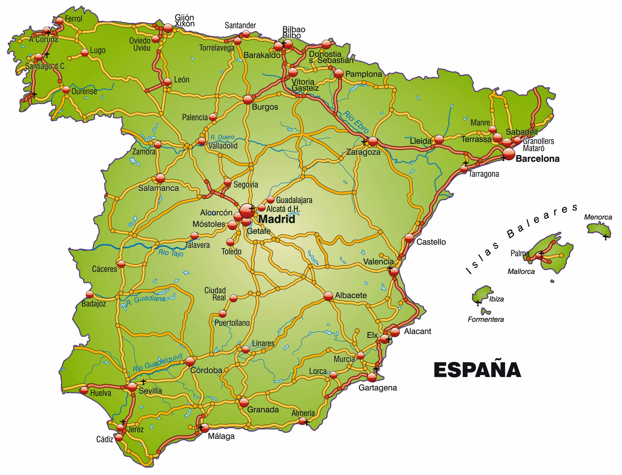 Spanje Landkaart | Afdrukbare Plattegronden Van Spanje - Orangesmile.Com