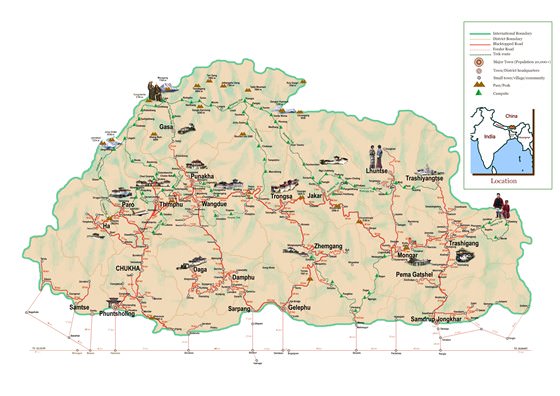 Large map of Bhutan