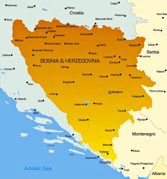 Detailed map of Bosnia & Herzegovina