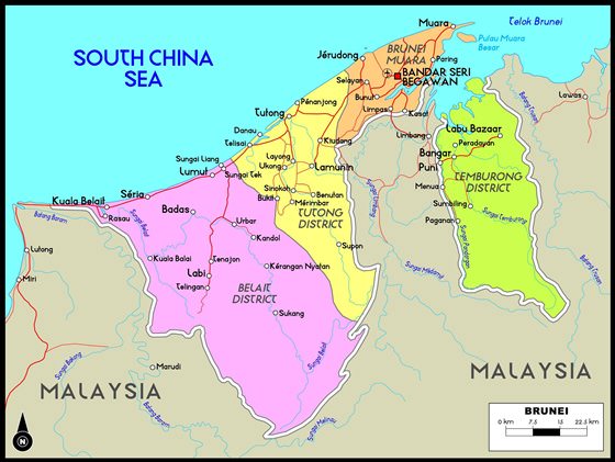 Detaillierte Karte von Brunei
