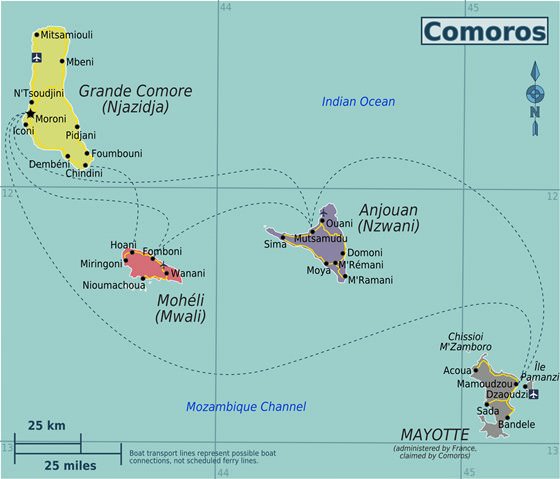 Large map of Comoros Islands