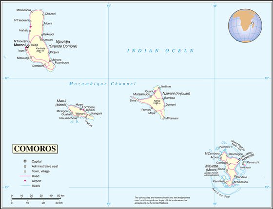 Detailed map of Comoros Islands