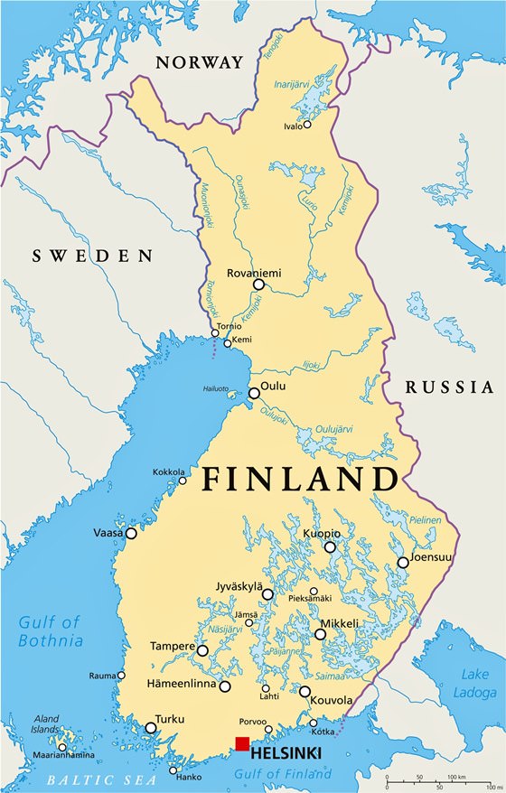 Detailed map of Finland