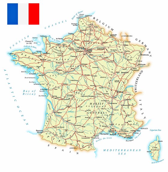 Detaillierte Karte von Frankreich