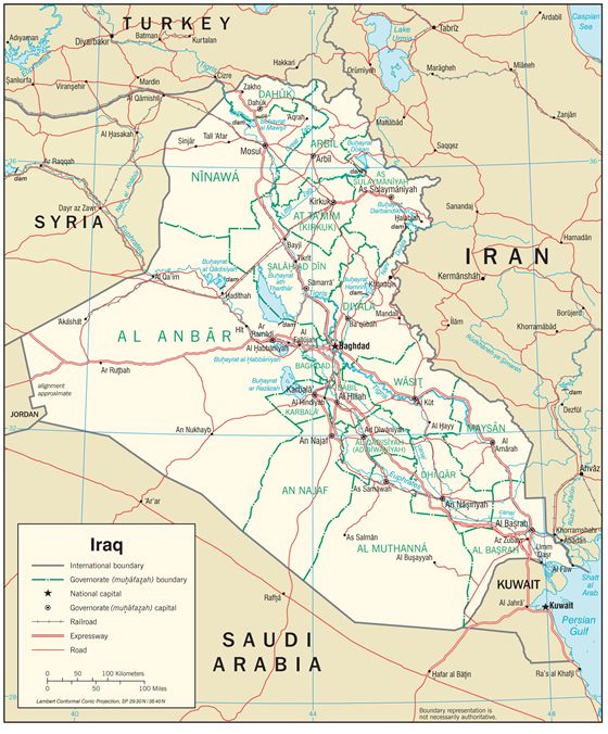 Detailed map of Iraq