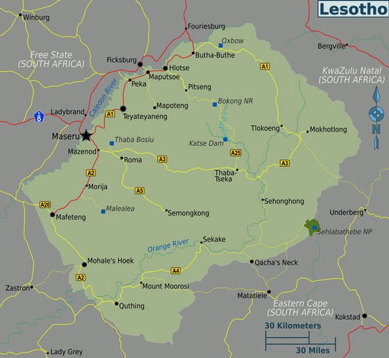 Large map of Lesotho