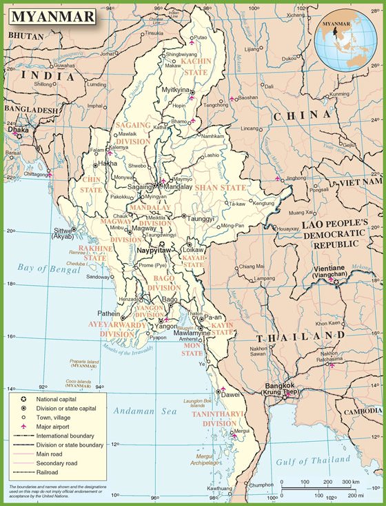 Detailed map of Myanmar-Burma