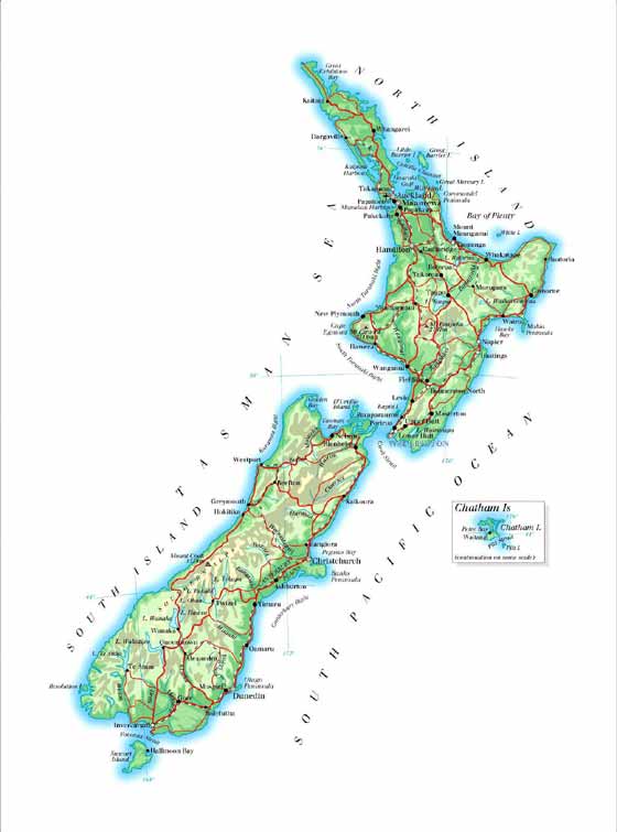 Detailed map Nueva Zelanda