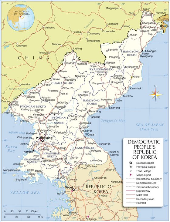 Detailed map of North Korea