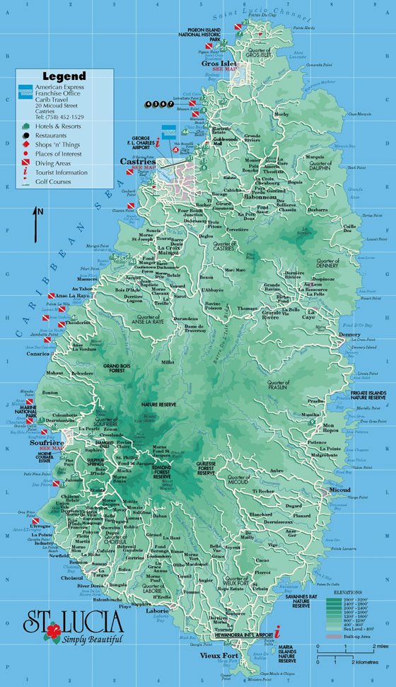 Large map of Saint Lucia