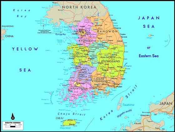 Large map of South Korea