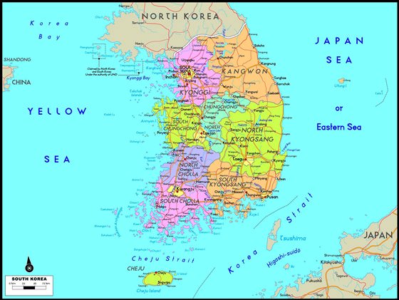 Large map of South Korea