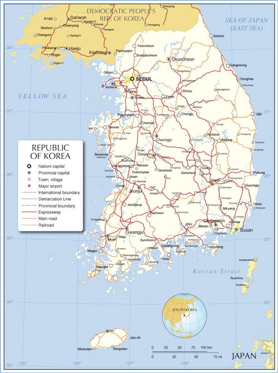 Detailed map of South Korea