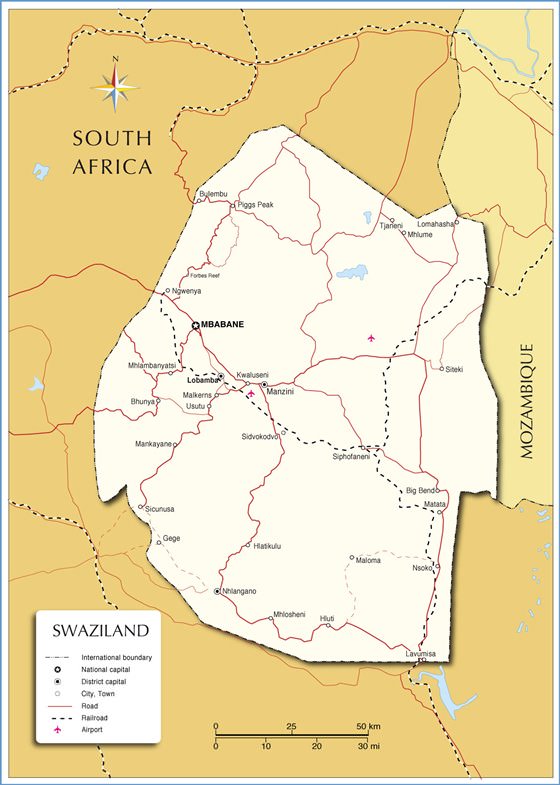 Large map of Swaziland