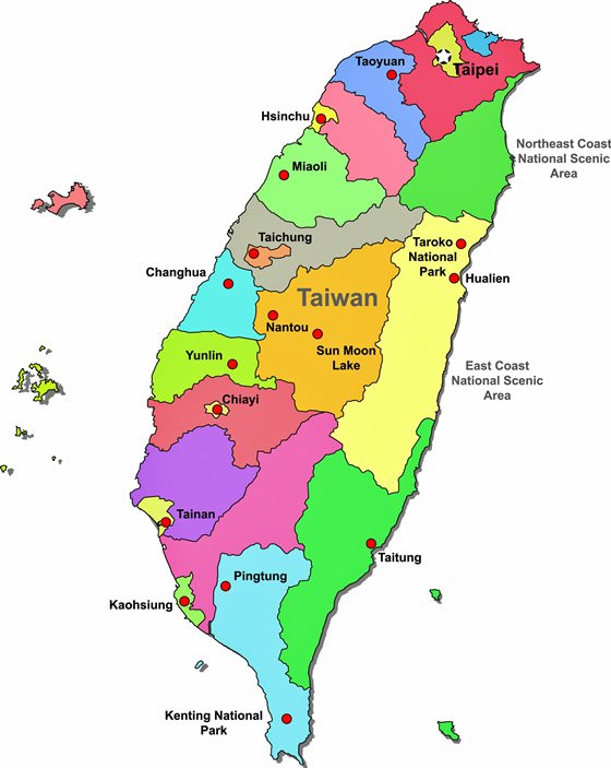 Large map of Taiwan