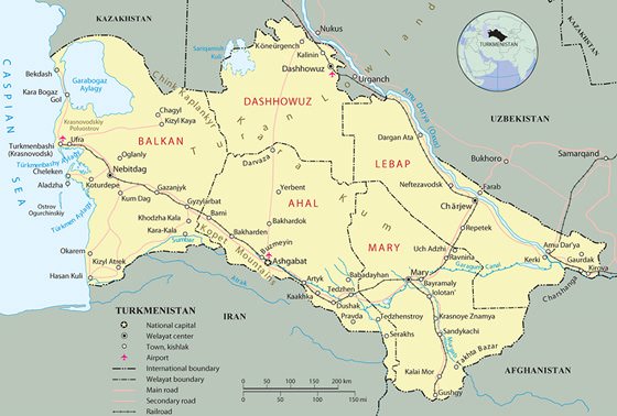 Детальная карта Туркменистана