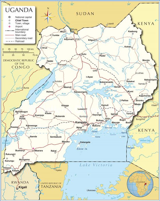 Детальная карта Уганды