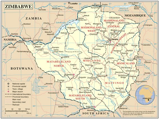 Детальная карта Зимбабве