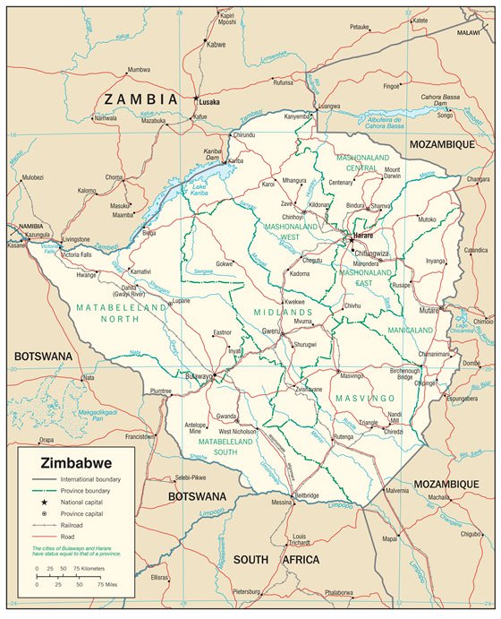 Detailed map of Zimbabwe