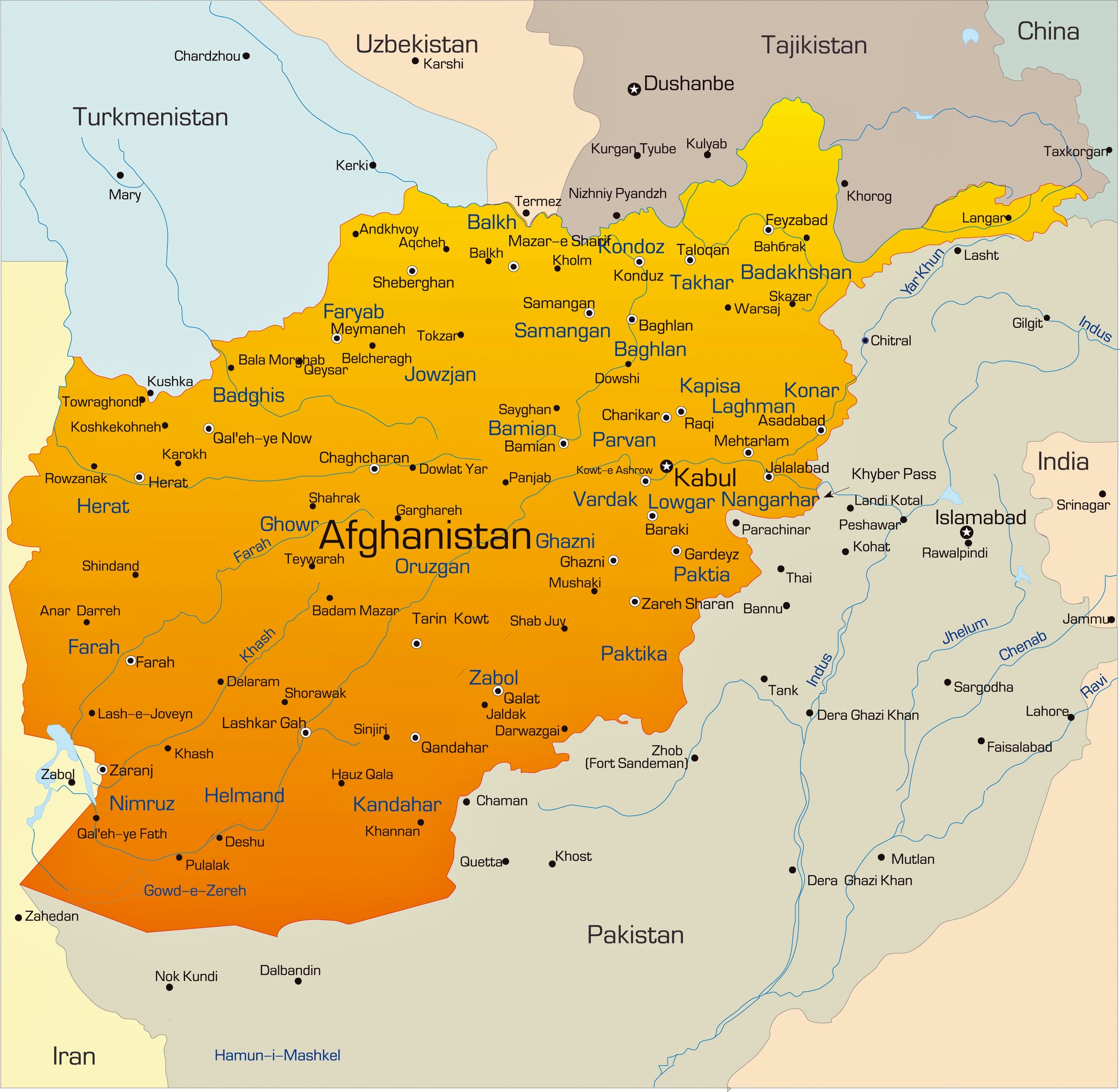 Cities map of Afghanistan - OrangeSmile.com