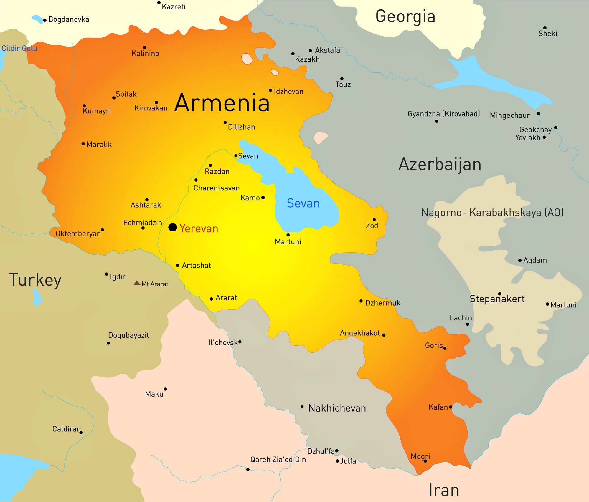 Map of Armenia - Cities and Roads - GIS Geography