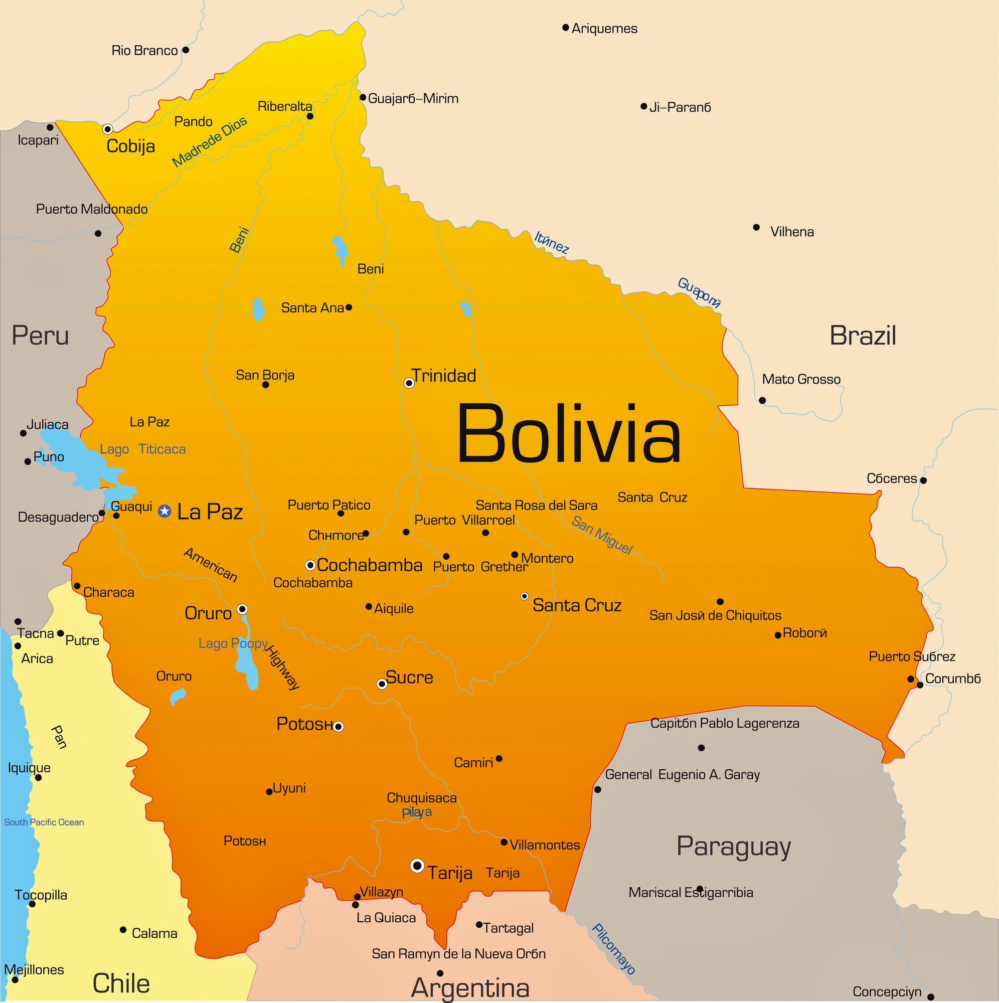 Cities map of Bolivia - OrangeSmile.com
