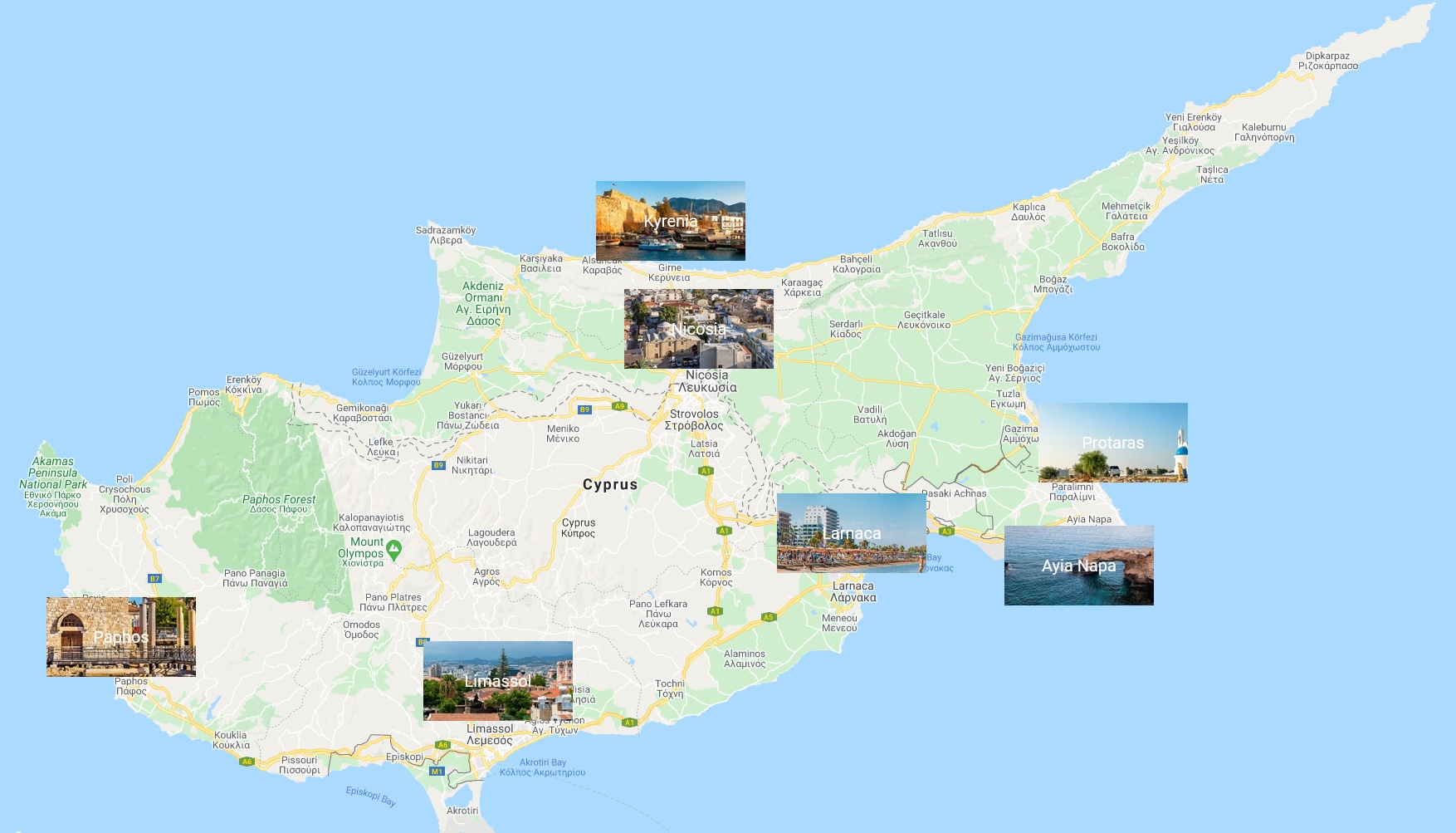 Cities map of Cyprus - OrangeSmile.com