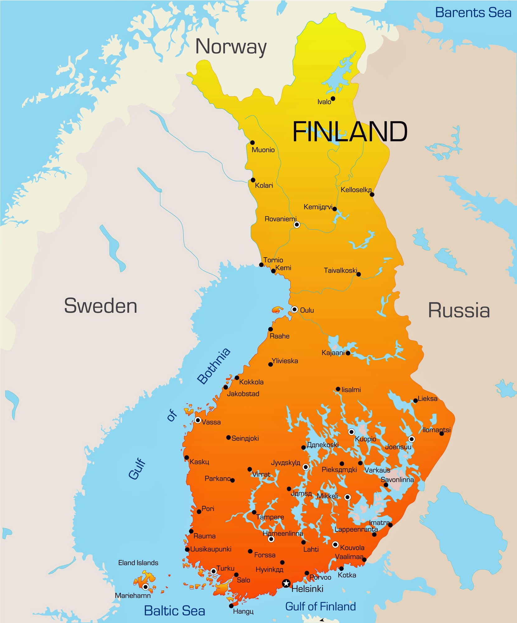 Карта городов Финляндии с возможностью скачать и распечатать -OrangeSmile.com