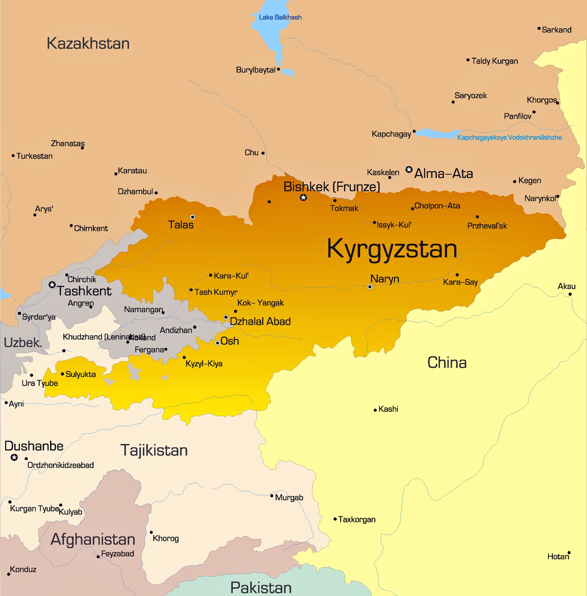 Карта городов Киргизии с возможностью скачать и распечатать -OrangeSmile.com