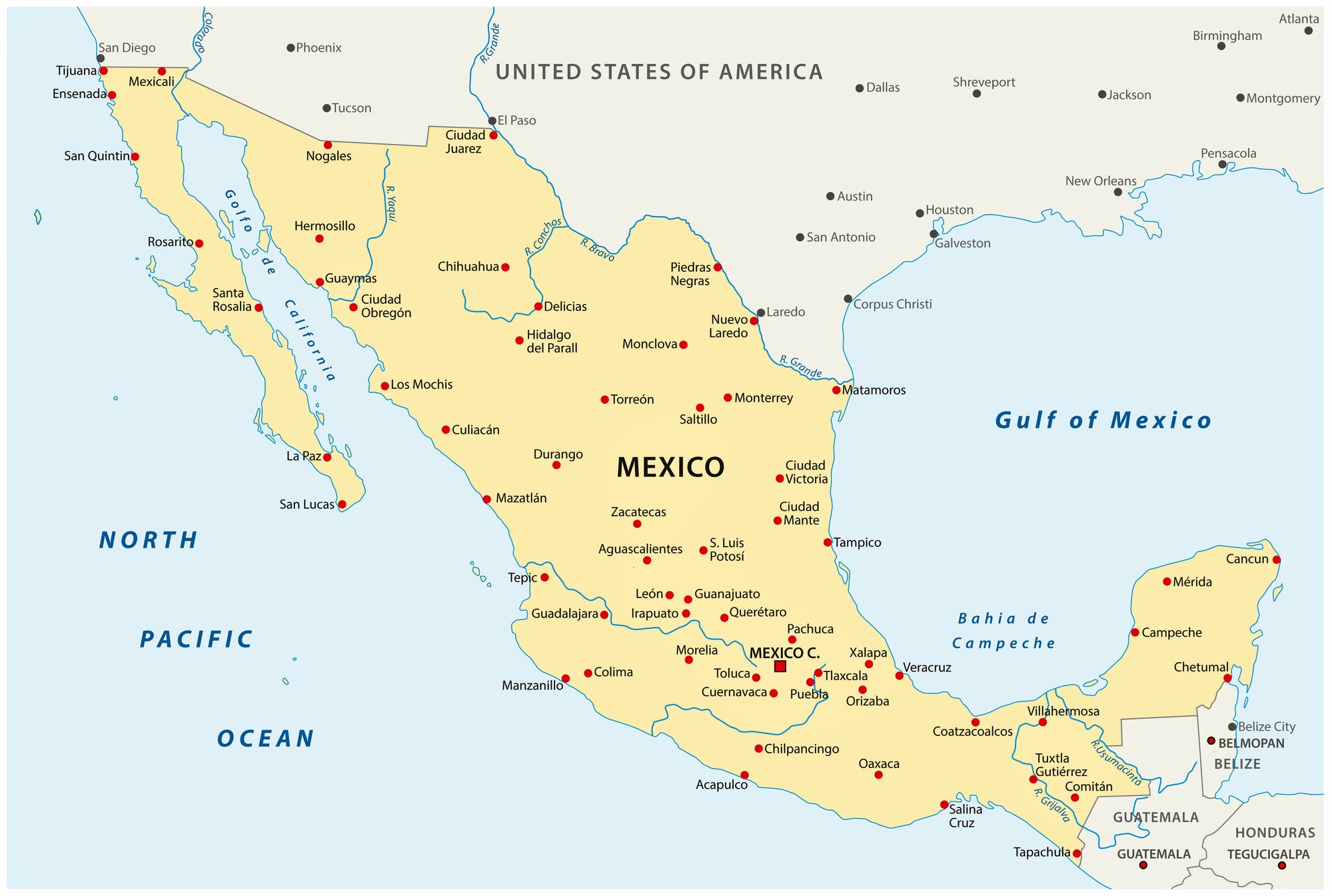 Mapa de ciudades de México - OrangeSmile.com