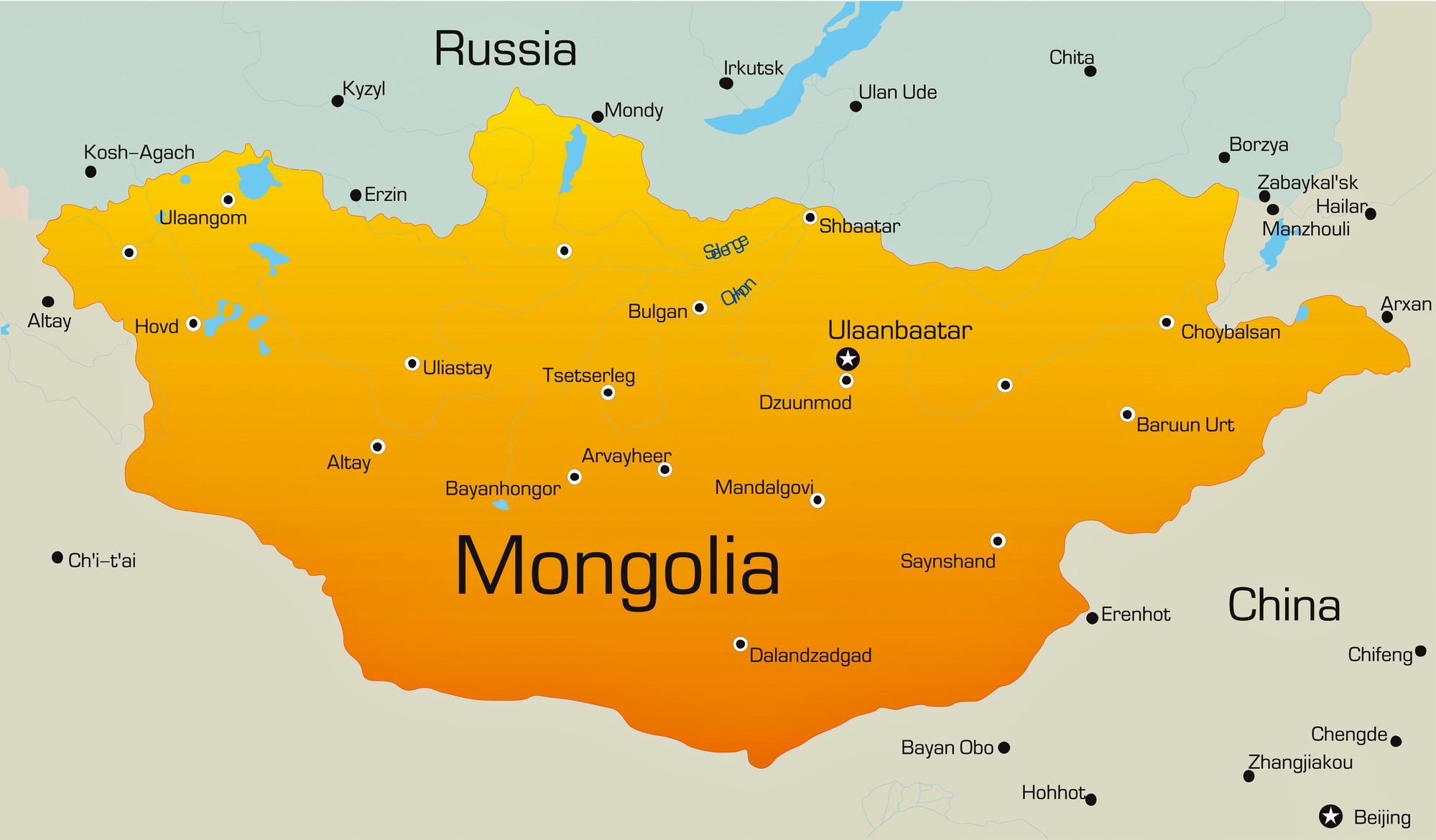 Cities map of Mongolia - OrangeSmile.com