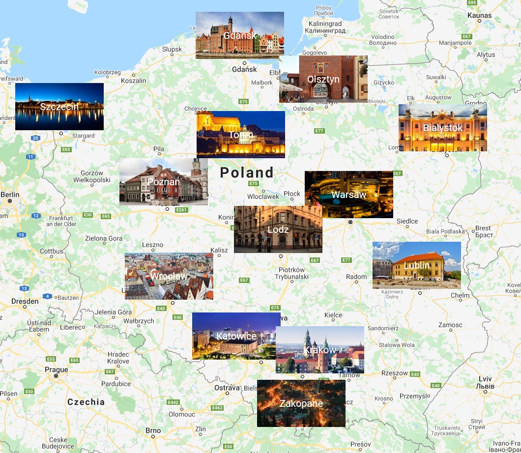 cities to visit in poland map