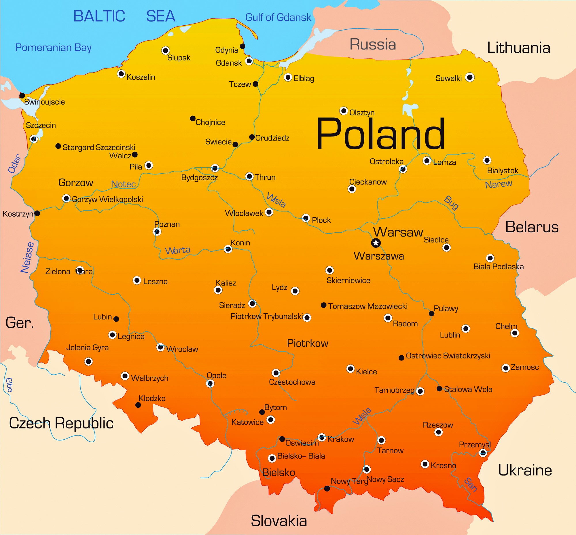 Cities map of Poland