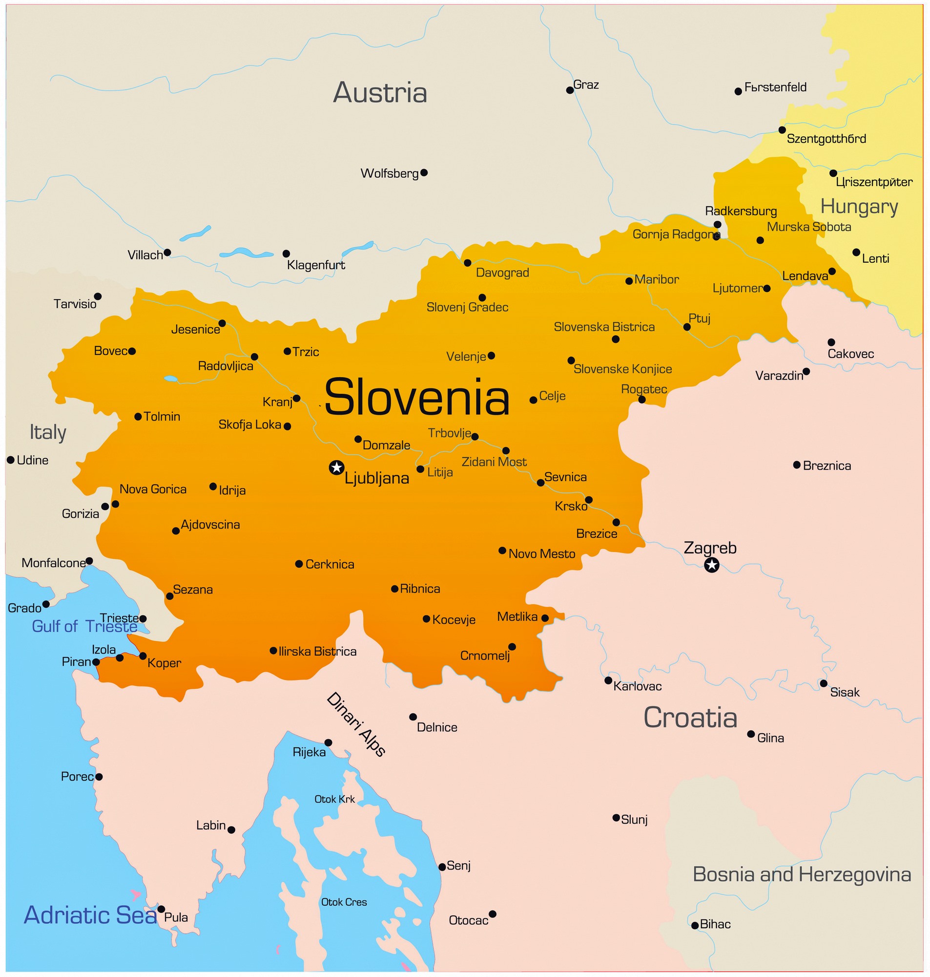 Städtekarte von Slowenien - OrangeSmile.com