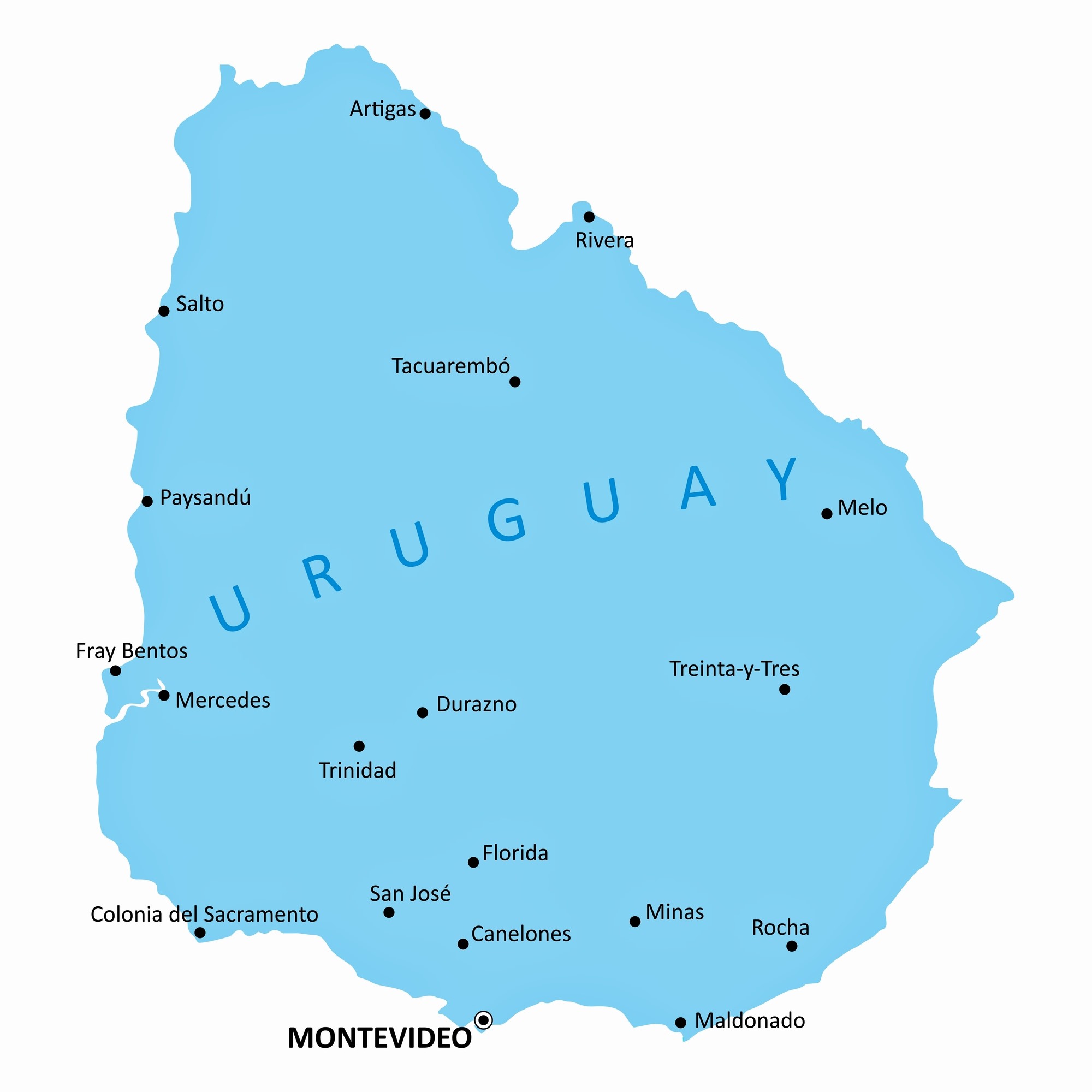 Карта городов Уругвая с возможностью скачать и распечатать - OrangeSmile.com