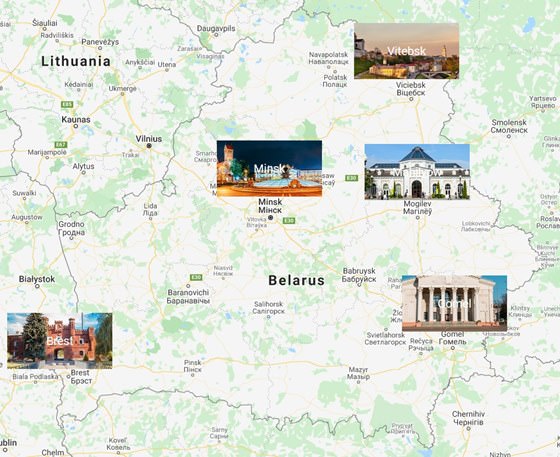 Mapa de ciudades de Bielorrusia