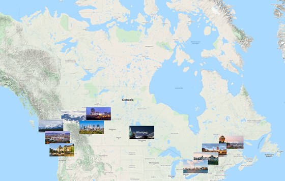 Map of cities in Canada