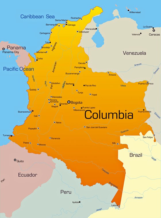 Map of cities in Colombia