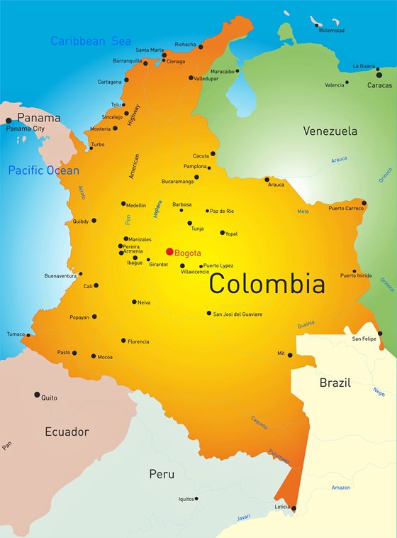 Карта городов Колумбии