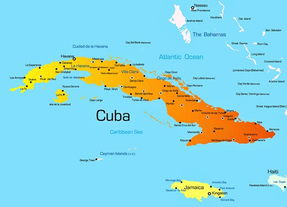Map of cities in Cuba