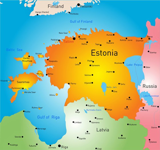 Mapa de ciudades de Estonia