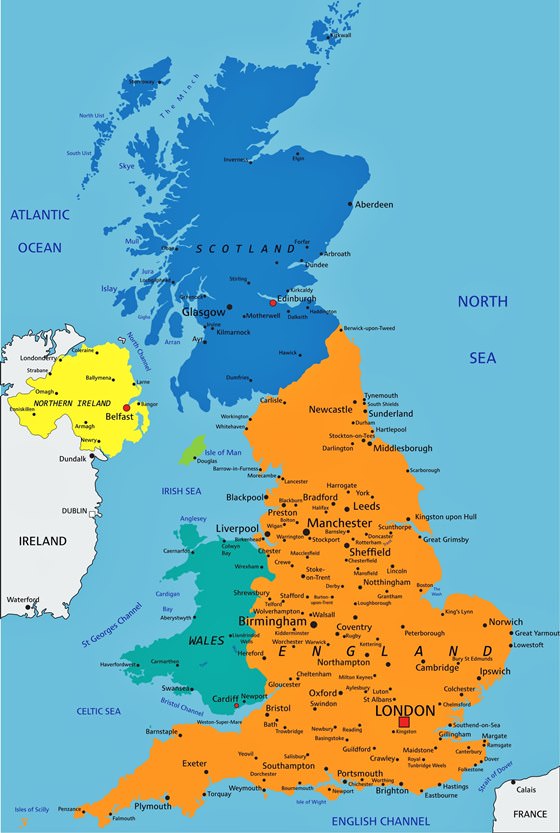 Map of cities in Great Britain