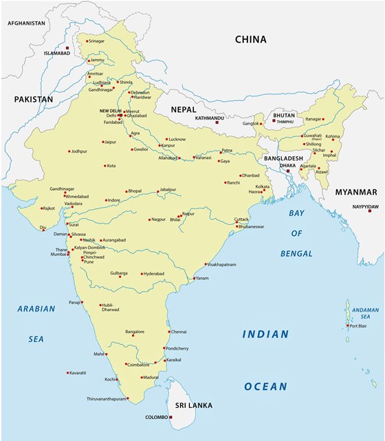 Map of cities in India