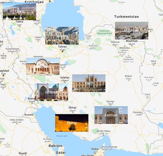 Map of cities in Iran