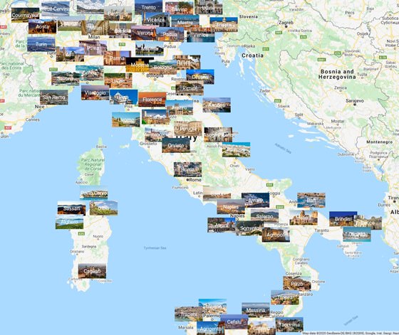 Map of cities in Italy
