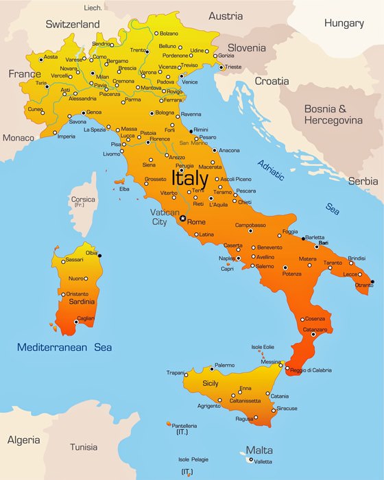 Map of cities in Italy